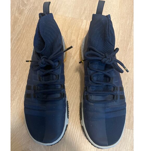 UNDER ARMOUR PROJECT ROCK 1 SNEAKERS NAVY/YELLOW HIGH TOP SHOES 11.5 - Picture 3 of 8